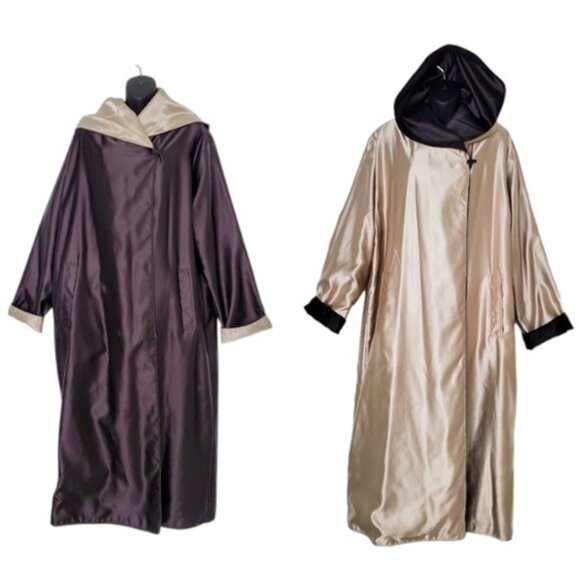 Mycra Pac Donatella Reversible Hooded Raincoat Black/Champagne Travel Swing S/M - Picture 1 of 10